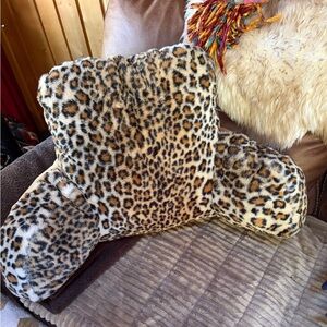 Plush Leopard Print Backrest Pillow - Faux Fur Support